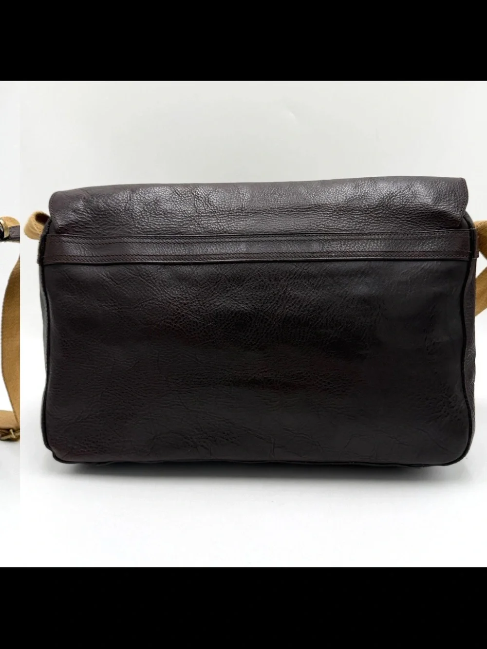 Mulberry Dark Brown Leather Messenger with Tan Canvas Strap